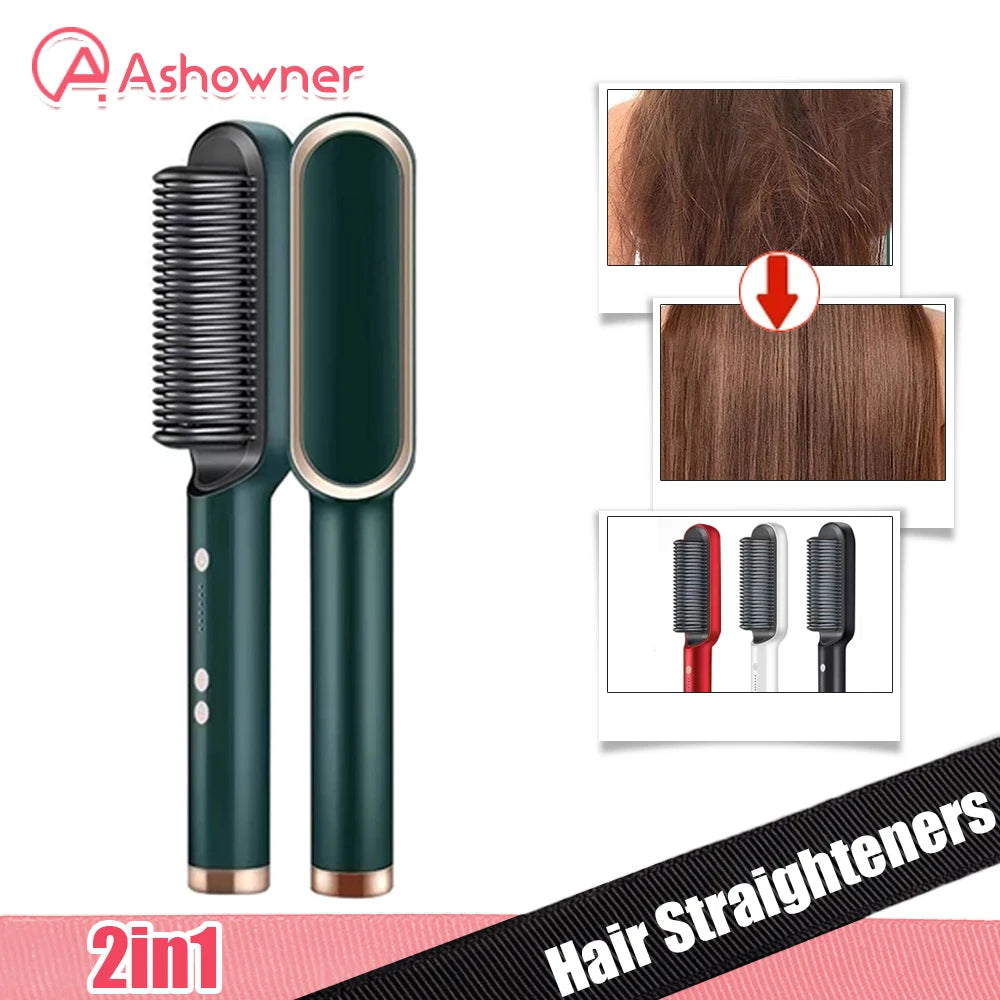 2 in 1 Hair Straightener Brush Set Comb Hair Curly Detangling Brush